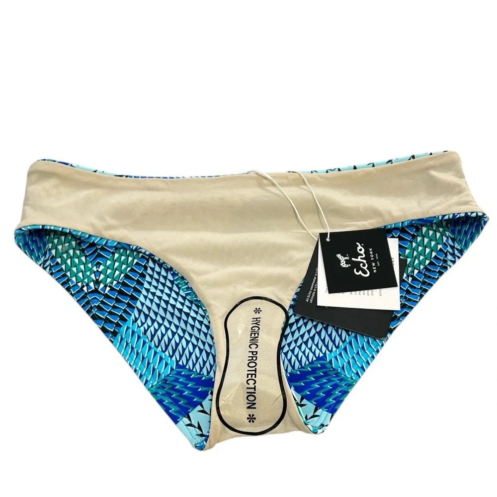Echo Low Rise Bikini Bottoms Moderate Coverage, Blues, Sz Medium‎